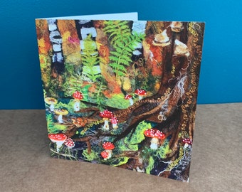 Toadstools Print Greeting Card, glossy card featuring a print of my felted art, blank inside for your own message