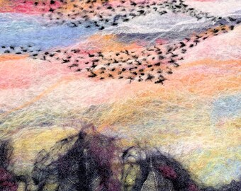 Murmuration Fine Art Print on watercolour paper featuring a Giclée Print of my felted art ready to frame