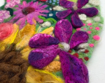 Bold Floral Original Felted Artwork stitched onto mount board ready to frame or display