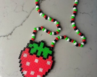 Strawberry Rave Kandi Perler Necklace