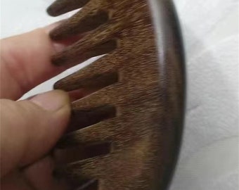 Peine de masaje de madera: peine meridiano de cabeza anticaída, peine de sándalo portátil para mujeres, peine de pelo rizado de dientes anchos, peine de dientes grandes