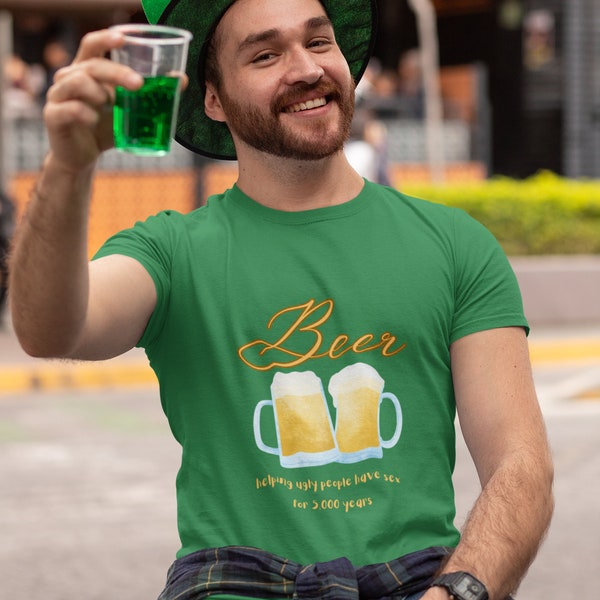 Beer: helping ugly people have sex for 5,000 years humorous unisex Softstyle T-Shirt for men or women with a sense of humor