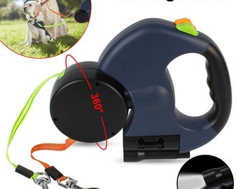 Retractable Dog Leash For Small Dogs Reflective Dual Pet Leash Lead 360 Swivel No Double Dog Walking Leash With Lights Pet Products