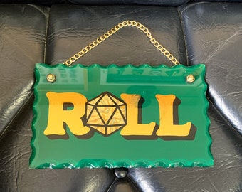 Roll That D20 - Original 23 k and Variegated Gold Leaf on Scalloped Glass Painting - D&D DND TTRPG