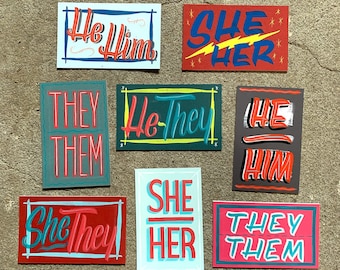 Various Hand Painted Pronouns Cards - Original Painting on Matboard