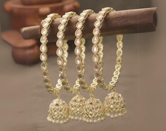 Kundan Jhumka Bangles Set – Indian Bridal Jewelry, Pearl Drops