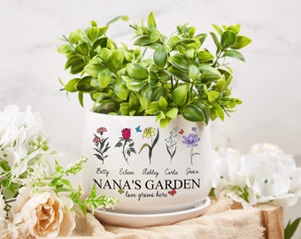Personalized Flower Pot, Grandma's Garden Plant Pot, Grandmas Gifts, Birth Flower Mom Gift, Birthday Gift, Gift for Her, Mothers Day Gift
