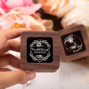 Caja de anillo de compromiso personalizada, caja de anillo de madera personalizada, caja portadora de anillo, caja de anillo doble para ceremonia de boda, caja de anillo de madera cuadrada imagen 3