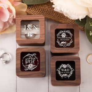 Caja de anillo de compromiso personalizada, caja de anillo de madera personalizada, caja portadora de anillo, caja de anillo doble para ceremonia de boda, caja de anillo de madera cuadrada imagen 5