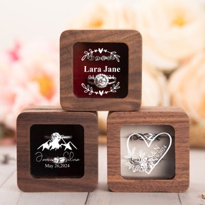 Caja de anillo de compromiso personalizada, caja de anillo de madera personalizada, caja portadora de anillo, caja de anillo doble para ceremonia de boda, caja de anillo de madera cuadrada imagen 8