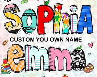 Schule Doodle Alphabet Bundle, Zurück zu Schule Alphabet Png, benutzerdefinierter Kindername Schule Muster Clipart Png, Zurück zu Schule Png