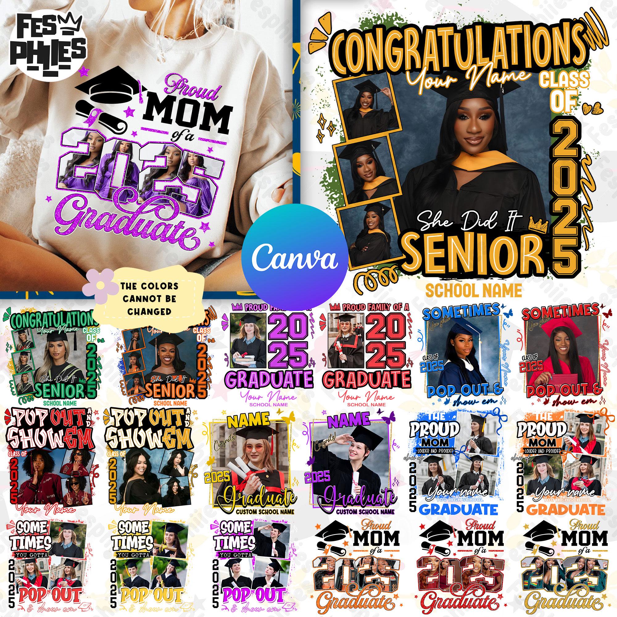 55+ Canva Template 2025 Graduation Tshirt Grad Png, 2025 Graduate Png Bundle, Canva Grad Template, Class of 2025 Graduation Editable