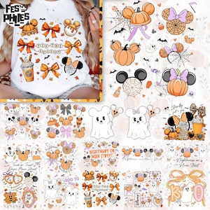 Ratón mágico de Halloween PNG, paquete de más de 15 dibujos animados, Pesadilla en Main Street PNG, Garabato de otoño del Reino Mágico, Sublimación de la temporada espeluznante