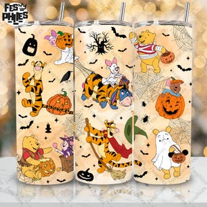 Bear Cartoon Halloween Skinny Tumbler 20Oz Wrap , Halloween Cartoon Bear 20oz Tumbler Wrap Design, Trick or Treat 20oz Tumbler png