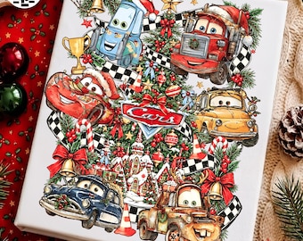 Merry Christmas Race Car PNG, Coquette Christmas Truck Design, Kids Cartoon Racing Graphic, Cute Holiday Sublimation, Digital Download