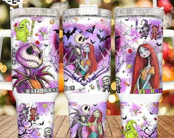 Nightmare Couple 40oz Tumbler Wrap PNG, Scary Halloween Horror Design, Tumbler With Handle Sublimation Wrap, Spooky Season Digital Download