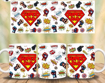 Father's Day Superhero Fist Bumps Mug Wrap, Father 11oz Mug Png, Fathers Day Coffee Mug Png, Superhero Dad 11oz Mug Template, Dad Mug Gift