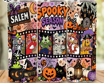 Vintage Halloween Tumbler PNG, Retro 90s Movie Characters 20oz Skinny Wrap, Spooky Season Tumbler Design, Halloween Sublimation Download