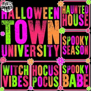 Retro Neon Halloween Png Bundle, Spooky Season Png, Witch Ghost Pumpkin Png, Vintage Halloween Quotes Shirt Png, Preppy Halloween Png