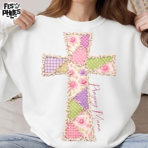 Praying Mama PNG, Patchwork Cross Design Png, Christian Mama PNG, Floral Faith Cross PNG, Mothers Day Shirt, Faux Embroidery Png