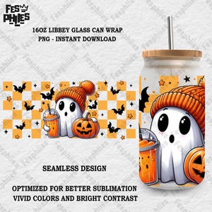 Retro Cute Ghost 16 oz Glass Can Wrap Png, Halloween Checkered Ghost Libbey Glass Can Png, Spooky Vibes Png, Boujee Ghost Png, Digital File