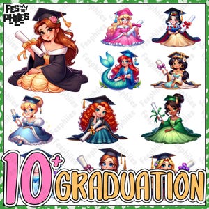 10+ Cartoon Princess Graduation 2025 Png Bundle, Cartoon Graduate Png, Cartoon Character Grad Png, Cartoon Senior 2025 Png, Digital File