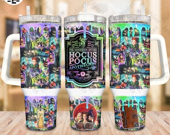 Vaso de 40 oz con diseño PNG de película de terror de Halloween, envoltura para vaso de café de 40 oz de las brujas de las Hermanas Sanderson, descarga digital