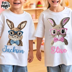 Personalized Kid Name Easter Bunny Png, Custom Boy Girl Easter Png, Toddler Kids Easter Png, Embroidery Bunny Png, Vintage Happy Easter PNG