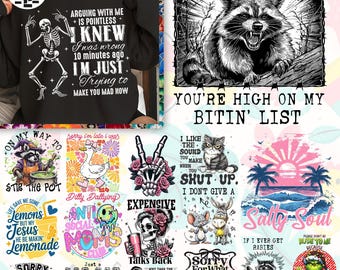 15+ Funny Sarcasm PNG Bundle, Animal Humor Saying Png, Trendy Adult Quote Png Designs, Snarky T-Shirt PNG, Sarcastic and Funny Quotes Png