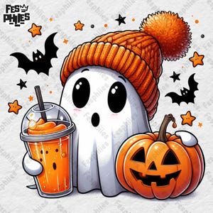Retro Cute Ghost Png, Halloween Png Sublimation Design, Ghost Coffee Png, Ghost Pumpkin Png, Spooky Vibes Png, Boujee Ghost Png Design