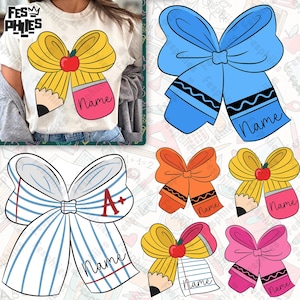 Custom Teacher Name Png, Teacher Coquette Bow Png Bundle, Custom Teacher Pencil Png, School Coquette Bows Png, Teacher Appreciation Png