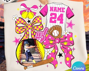 Softball Canva Template PNG, Custom Photo Insert Softball PNG, Softball Mom Design, Editable Canva Sports PNG, Digital Download