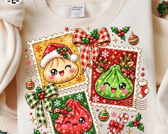 Cute Christmas Dumpling PNG, Kawaii Dumpling Clipart, Christmas Bow PNG, Preppy Christmas Sublimation, Holiday Squishy Design
