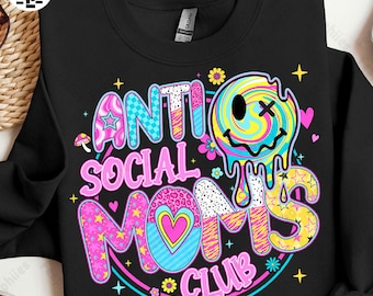 Anti Social Moms Club Png, lustiges Mutter Zitat Png, Retro karierte Mama Png, Retro Mama Kokette Png, sarkastische Mutter Png, Muttertagsgeschenk