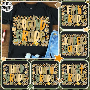 Retro Back To School Boys Png Bundle, Old Camo Kindergarten Design, First Day Of School Png, Trendy School Boy Png, Pre-K To Fifth Grade Png