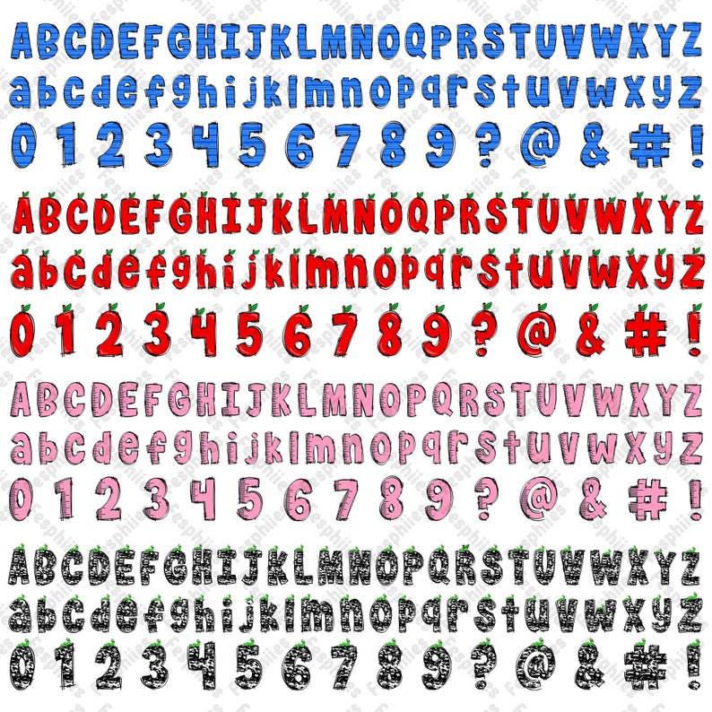 School Doodle Alphabet Bundle, Back to School Alphabet Png, Custom Kid ...