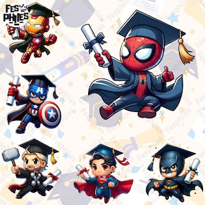Superhero Cartoon Graduation 2025 Png Bundle Cartoon Graduate Png, DN School Trip Png, Cartoon character Grad Png, Cartoon Senior 2025 Png