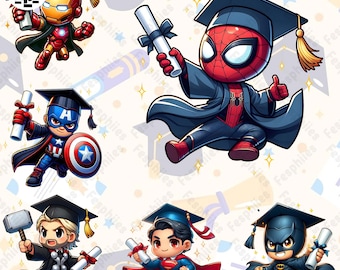 Superhero Cartoon Graduation 2025 Png Bundle Cartoon Graduate Png, DN School Trip Png, Cartoon character Grad Png, Cartoon Senior 2025 Png