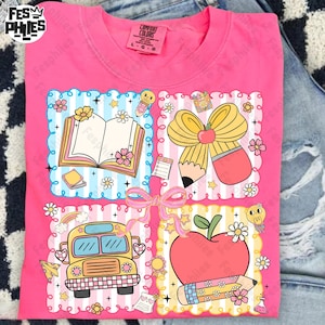 Rentrée girly fleuri preppy Png, cartable, livre, noeud crayon Png, rentrée scolaire png, coquette premier jour dessiné à la main, enseignante png