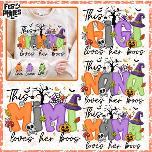 Bundle This Mama Loves Her Boos Png, Custom Halloween Mama Png, Preppy Halloween Mama with Kids name, Spooky Mama Png, Cute Ghost Png