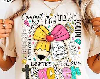 Teacher Coquette Bow PNG, Custom Name Teacher Design, Teacher Life Summer Shirt PNG, Last Day School Appreciation Gift File