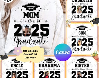 Custom Proud Graduate Family 2025 Png Bundle, Graduation Png Bundle, Senior Family Png, Proud Senior Png, Canva Edit, Class of 2025  Png