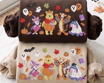 Vintage Halloween Bear Embroidery File, Pumpkin Costume Bear & Friends Design, Cute Spooky Stitch Pattern, Halloween Machine Embroidery