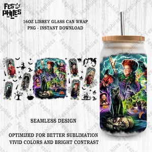 Halloween Witch Sisters Coffee Glass Can 16Oz Png, Halloween Witch 16oz Glass Can Png, Halloween Png, Digital Download