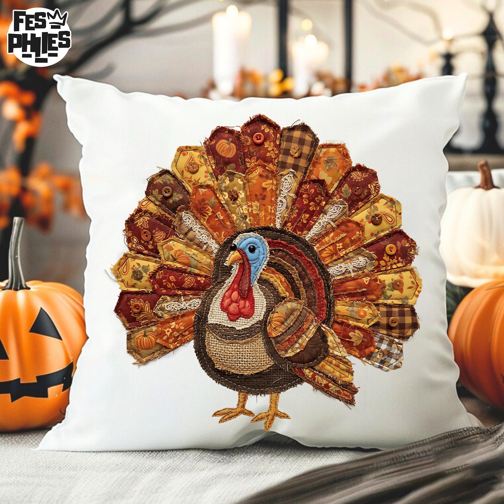 Patchwork Turkey Pattern Farmhouse Fall PNG Design, Patchwork Turkey Png, Thankful Turkey Png ...