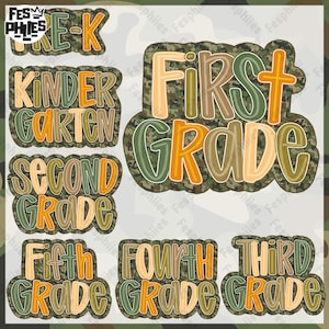 Retro Back To School Camouflage Png Bundle, Kindergarten Dude, Pre K Png, Retro First/ Second/ Third Grade Design, First Day Of School Png