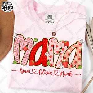Custom Mama Strawberry Png, Cute Strawberry Floral Mama With Kids Names Png, Custom Checkered Mama Sublimation, Mother’s Day Gift Png