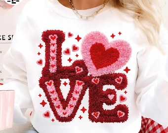 Retro gehaakte Valentijnsliefde png, imitatiegaren sluiting haak hart ontwerp, Valentijnsdag liefde XOXO shirt sublimatie png, digitaal bestand