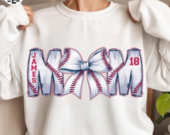 Lazo de béisbol personalizado PNG, Camiseta de mamá beisbolera con nombre y número de camiseta de los niños PNG, Coqueta beisbolera, Mamá beisbolera PNG, Día de partido de béisbol