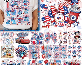 20+ Patriotic USA Cartoon PNG Bundle, Retro Mouse Friends Independence Day Design, 4th of July Kids Sublimation Png, Digital File